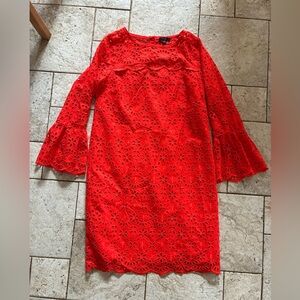 J. Crew Red Eyelet Lace Bell-Sleeve Dress